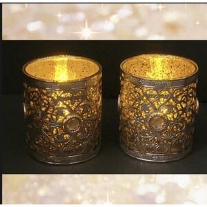Set of 2 Champagne Jeweled Votive Candle Holders The Bombay Co Home Decor Light